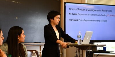 Student at front of classroom