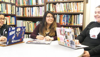 Students in library