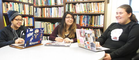 students in library